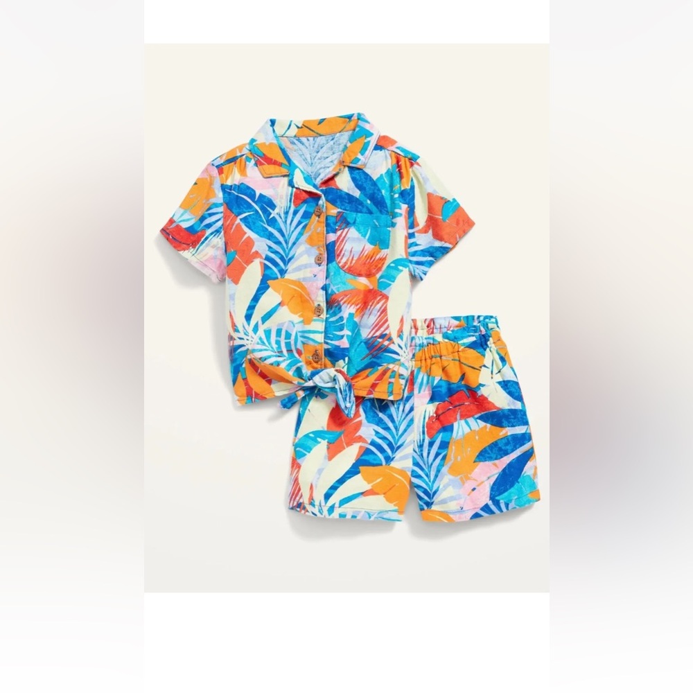 Old Navy Toddler Girls Tie-Front Linen-Blend Top and Shorts Set